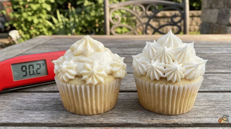 Standard buttercream versus Italian meringue buttercream after 2 hours at 90°F outdoor hold test