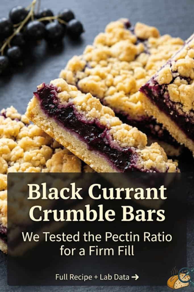 Black currant crumble bars tested for heat stability — Ratio B pectin:sugar formula holds at 85°F — McCormick 2026 Flavor of the Year recipe at ovenlytic.com