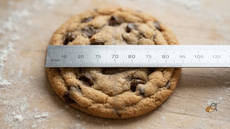 Measuring the diameter of a cooled test cookie with a ruler