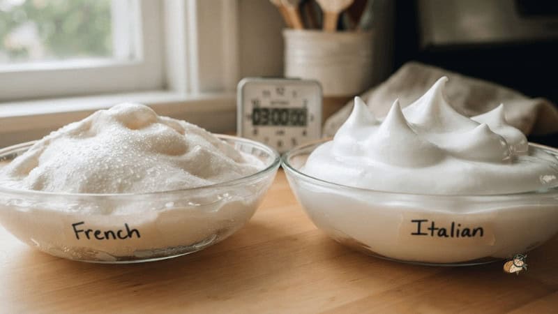 Meringue surface after 3 hours at 75% humidity — French beading, Italian firm