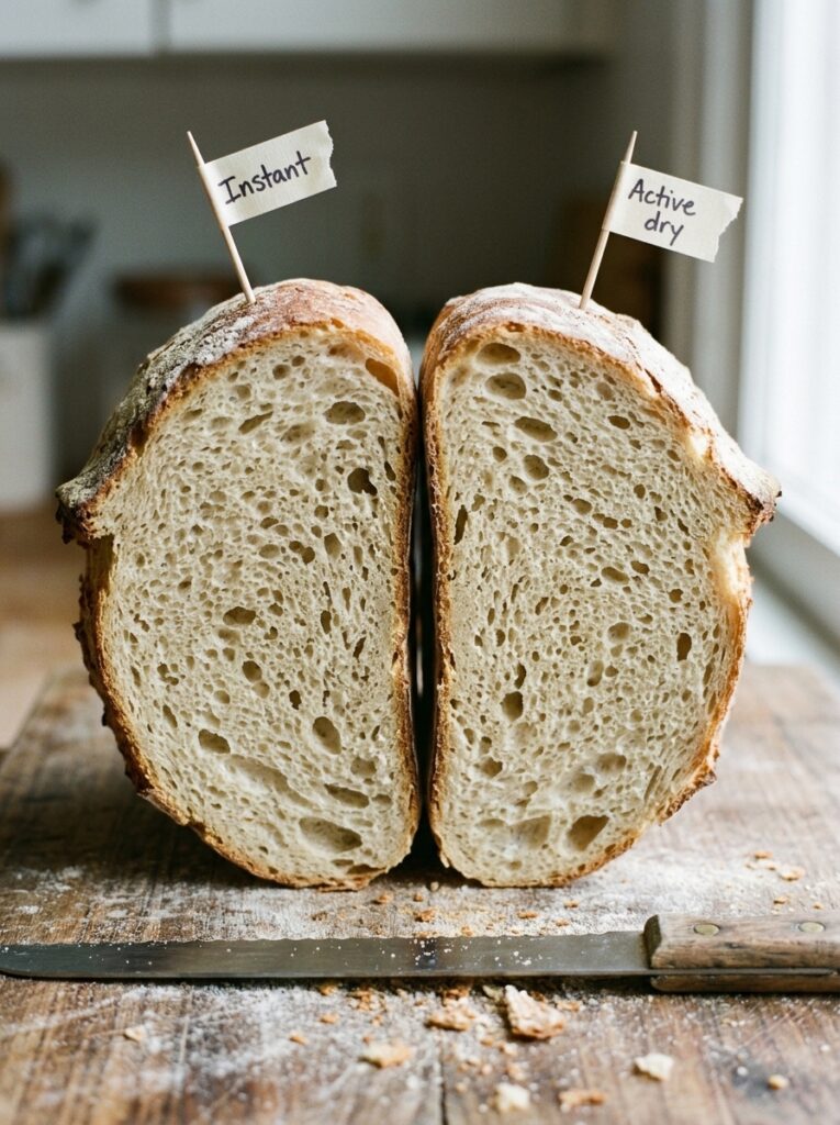 Instant vs. Active Dry Yeast at 63°F: Rise Times, Side by Side 4 Crumb of two loaves made with instant and active dry yeast