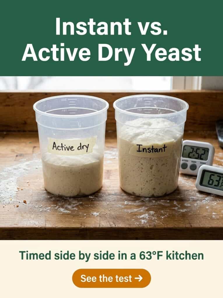 Comparison of active dry and instant yeast in two containers at 63°F kitchen.