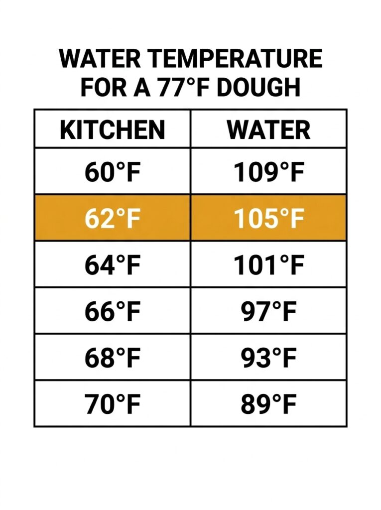 Dough Not Rising? Find the Moment It Slowed Down in 3 Checks. 4 Table of water temperatures that give a 77°F dough in six kitchens